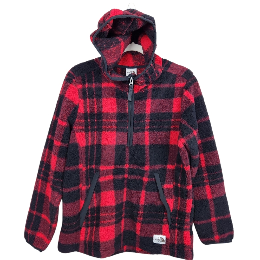 The North Face Campshire Buffalo Plaid Sherpa Fleece Hoodie 1/4 Womens Size M